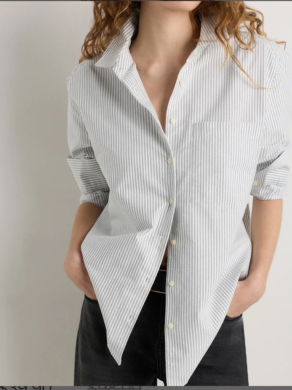 Quince Organic Cotton Relaxed Oxford Shirt in Black Midtown Stripe size XL